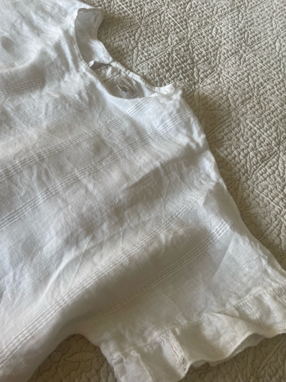 Lina Tomei White Linen Ruffle Sleeve Top boxy oversized fit size s